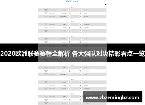 2020欧洲联赛赛程全解析 各大强队对决精彩看点一览